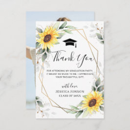 Tarjeta De Agradecimiento Elegante Sunflowers Eucalyptus Photo Graduation