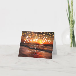 Tarjeta De Agradecimiento Elegante Sunset Beach String Luces Boda de verano