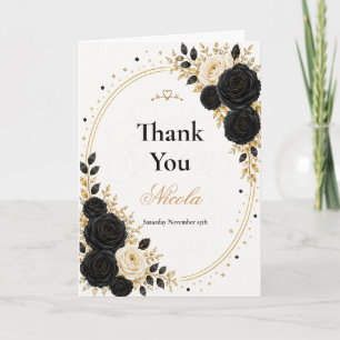 Tarjeta De Agradecimiento Elegante Sweet Sixteen Negro Oro