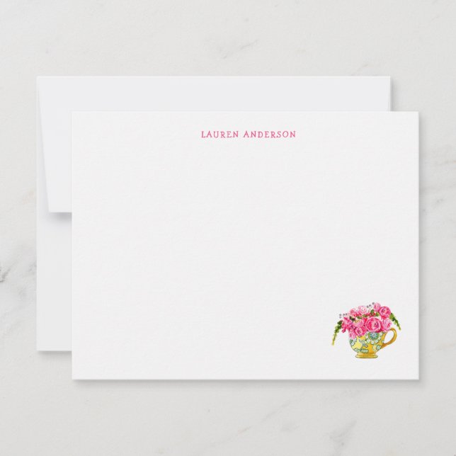 Tarjeta De Agradecimiento Elegante Tea cup con rosas rosas rosas rosas llana (Anverso)