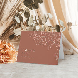 Tarjeta De Agradecimiento Elegante terracota floral de boda dibujada a mano