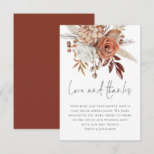 Tarjeta De Agradecimiento Elegante Terracota Florals Amor Gracias Boda