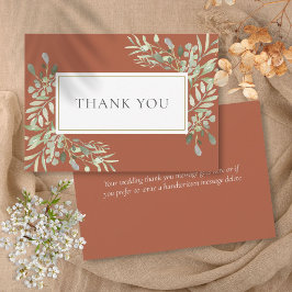 Tarjeta De Agradecimiento Elegante Terracota Greenery deja Boda