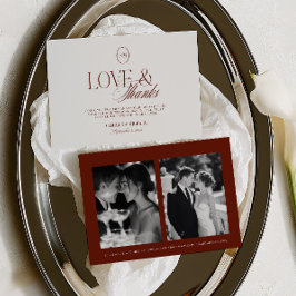 Tarjeta De Agradecimiento Elegante Terracota Rojo Profundo 2 Fotos Boda