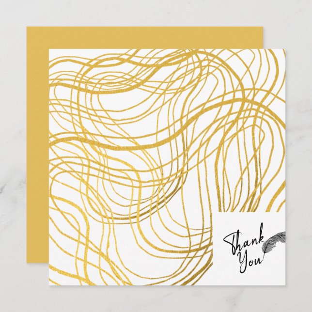 Tarjeta De Agradecimiento Elegante texto dorado blanco y negro (Anverso / Reverso)