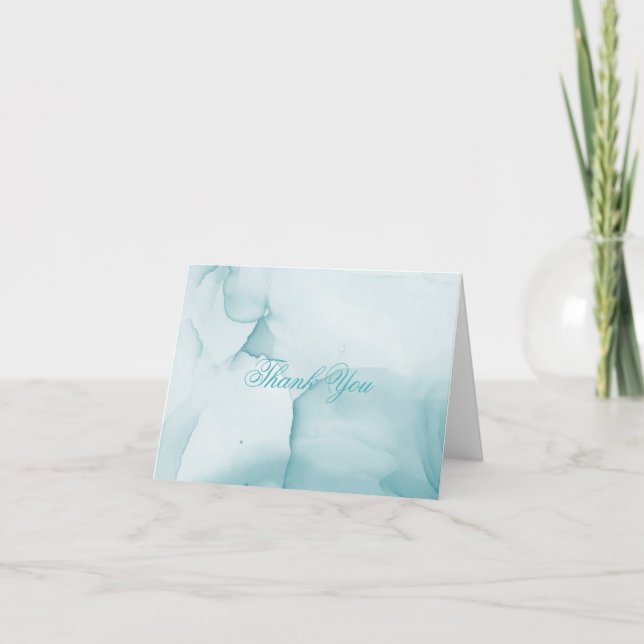 Tarjeta De Agradecimiento Elegante Tinta Azul Contemporánea Acuarela  (Anverso)