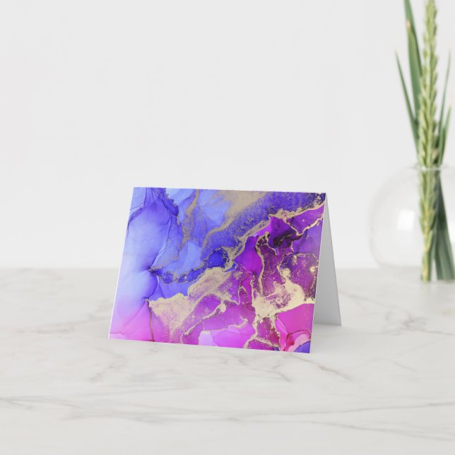 Tarjeta De Agradecimiento Elegante Tinta Lavada Rosa Púrpura Tonos de Joyas  (Anverso)