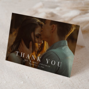 Tarjeta De Agradecimiento Elegante Tipo Mínimo Foto Boda 
