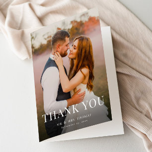 Tarjeta De Agradecimiento Elegante Tipo Mínimo Foto Boda 