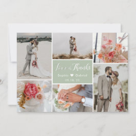 Tarjeta De Agradecimiento Elegante tipografía 6 Boda de Collage de fotos