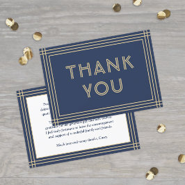 Tarjeta De Agradecimiento Elegante tipografía clásica de marco azul y dorado
