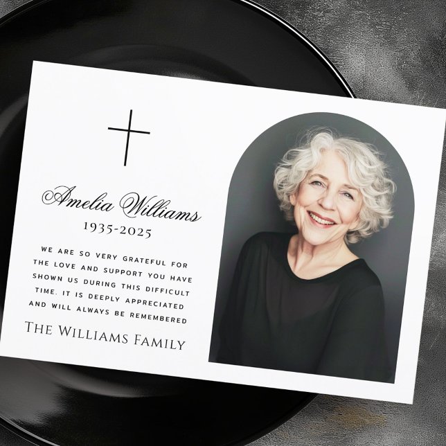 Tarjeta De Agradecimiento Elegante travesía de fotos del arco de simpatía po (Elegant arch photo cross funeral sympathy thank you card)
