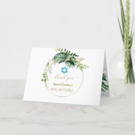 Tarjeta De Agradecimiento Elegante Tropical Leaves Gold Photo Bar Mitzvah