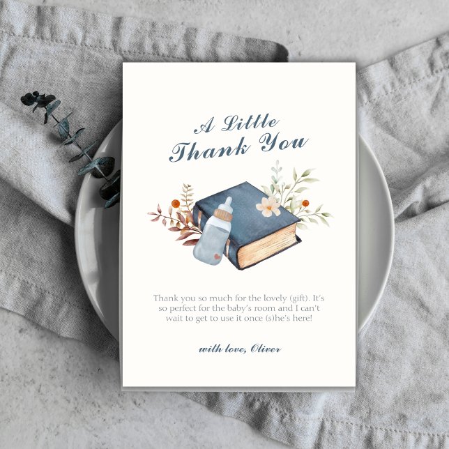 Tarjeta De Agradecimiento Elegante Un Nuevo Baby Shower De Botella Del Libro (Elegant A New Chapter Book Bottle Baby Shower Thank You Card)