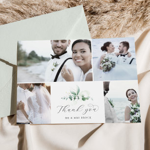 Tarjeta De Agradecimiento Elegante vegetación 4 Boda de Collage de fotos