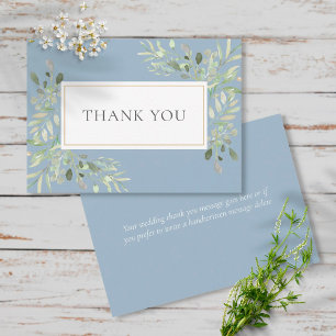 Tarjeta De Agradecimiento Elegante vegetación azul turquesa deja Boda