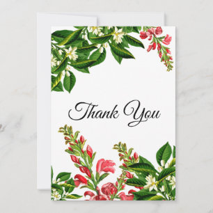 Tarjeta De Agradecimiento Elegante vegetación Bonito floral roja tradicional