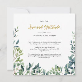 Tarjeta De Agradecimiento Elegante vegetación botánica hojas Boda