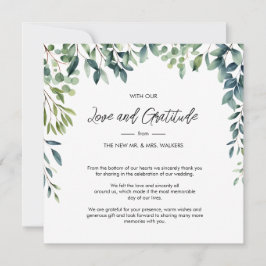 Tarjeta De Agradecimiento Elegante vegetación botánica hojas Foto Boda