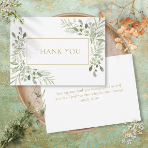 Tarjeta De Agradecimiento Elegante Vegetación de Hojas Suaves Bautizo Agrade