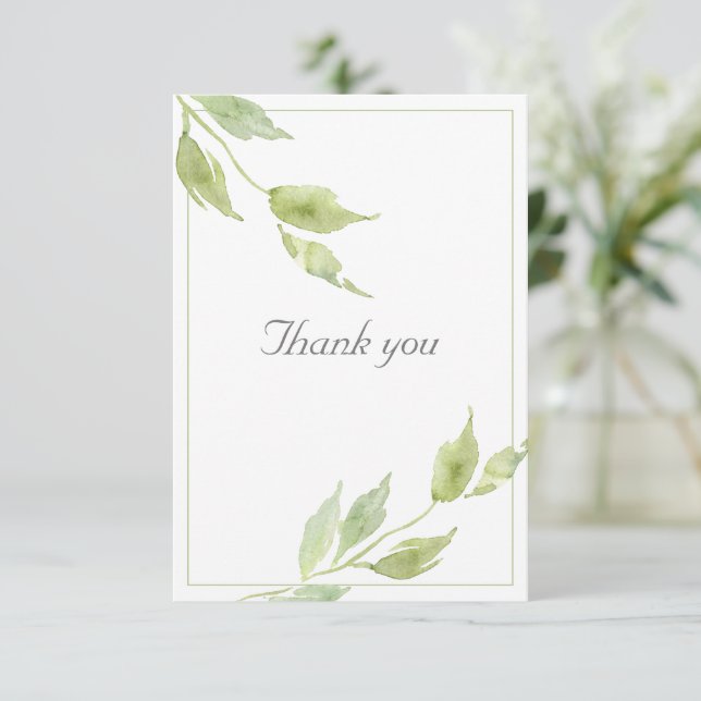 Tarjeta De Agradecimiento Elegante vegetación deja Boda acuático (Anverso de pie)