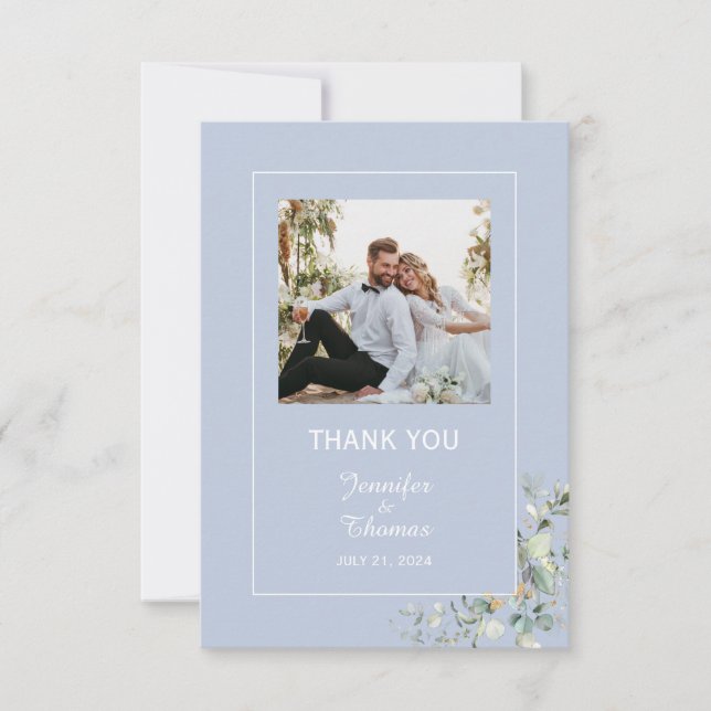 Tarjeta De Agradecimiento Elegante vegetación eucaliptos botánicos azul (Anverso)
