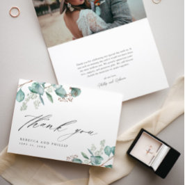 Tarjeta De Agradecimiento Elegante vegetación Eucalyptus Foto Boda