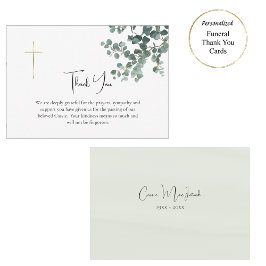 Tarjeta De Agradecimiento Elegante vegetación Eucalyptus Funeral Católico