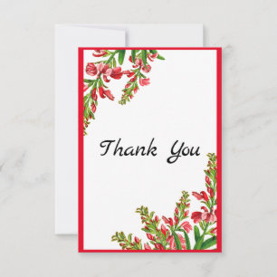 Tarjeta De Agradecimiento Elegante vegetación floral roja tradicional