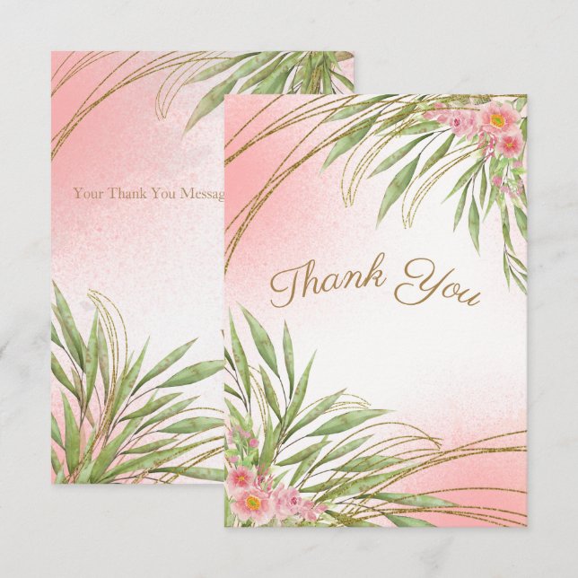 Tarjeta De Agradecimiento Elegante Vegetación Floral Rosa Acuarela Moderna (Anverso / Reverso)