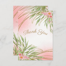 Tarjeta De Agradecimiento Elegante Vegetación Floral Rosa Acuarela Moderna