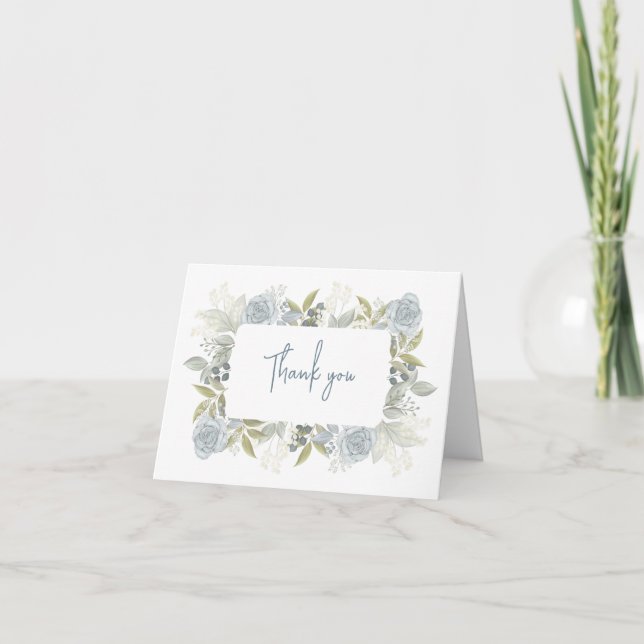 Tarjeta De Agradecimiento Elegante vegetación Rosa azul con flores (Anverso)