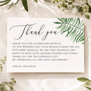 Tarjeta De Agradecimiento Elegante vegetación tropical. Hojas de palma boda