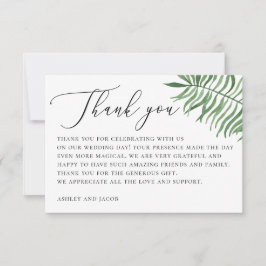 Tarjeta De Agradecimiento Elegante vegetación tropical. Hojas de palma boda