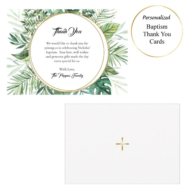Tarjeta De Agradecimiento Elegante vegetación Wreath Bautismo cristiano orto (Subido por el creador)