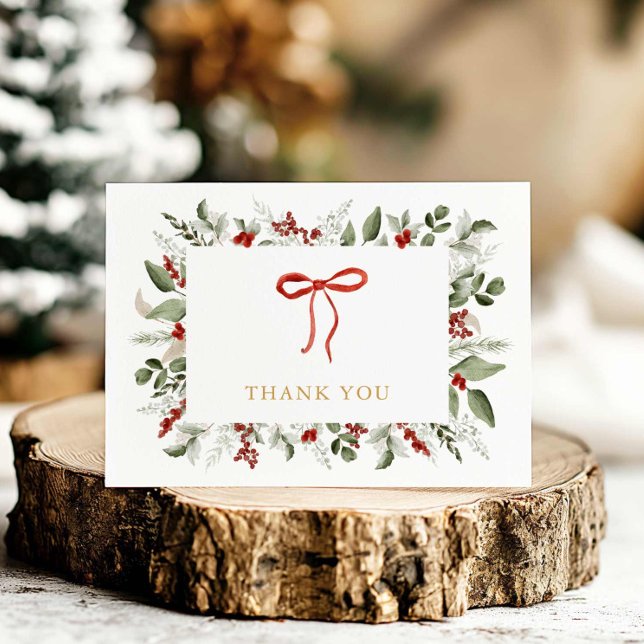 Tarjeta De Agradecimiento Elegante vegetación y Baby Shower Berries (Winter Greenery Baby Shower Thank you card)