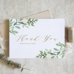 Tarjeta De Agradecimiento Elegante vegetación y Boda de oro de flores blanca<br><div class="desc">Envíe gracias con esta simple tarjeta de agradecimiento. Está decorado con ilustraciones de color acuático y flores blancas con un toque de vegetación que combina a la perfección. Esta tarjeta de agradecimiento es perfecta para bodas de primavera, graduaciones, duchas de bebé, duchas de novias y mucho más. Personalice agregando nombres...</div>