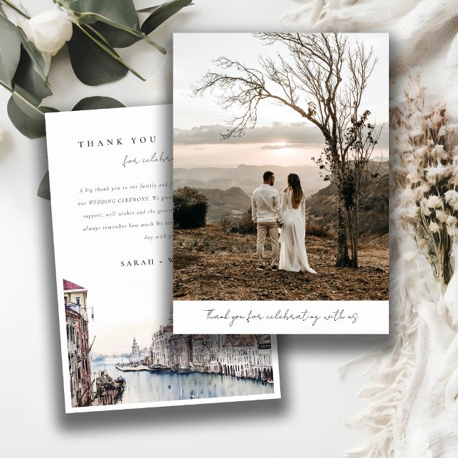 Tarjeta De Agradecimiento Elegante Venecia Italia Canals Boda de acuarela (Subido por el creador)