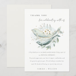 Tarjeta De Agradecimiento Elegante Verde azulado Boda de pescado floral suba