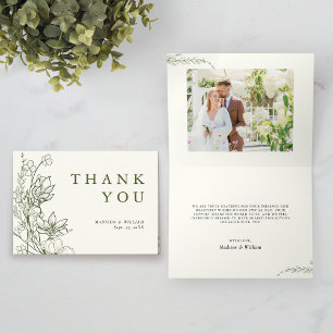 Tarjeta De Agradecimiento Elegante verde Boda de foto verde marfil moss