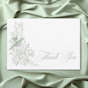 Tarjeta De Agradecimiento Elegante verde Chinoiserie Naturaleza Aves Baby Sh