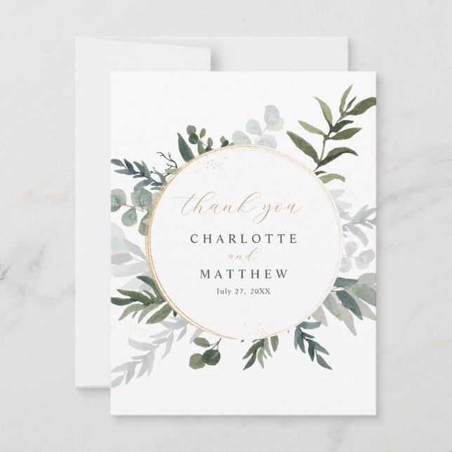 Tarjeta De Agradecimiento Elegante Verde Dorado (Anverso)