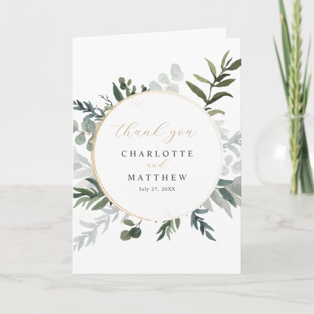 Tarjeta De Agradecimiento Elegante Verde Dorado (Anverso)