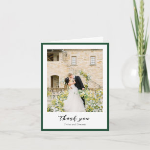 Tarjeta De Agradecimiento Elegante Verde Esmeralda Boda Moderna Fotografía
