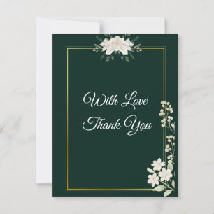 Tarjeta De Agradecimiento Elegante Verde Esmeralda y Floral Dorado Boda Que