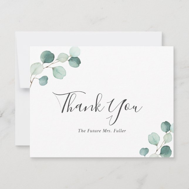 Tarjeta De Agradecimiento Elegante Verde Eucalipto Despedida de Soltera Rúst (Anverso)