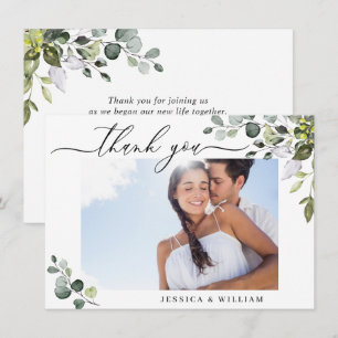 Tarjeta De Agradecimiento Elegante Verde Eucalipto FOTO Boda