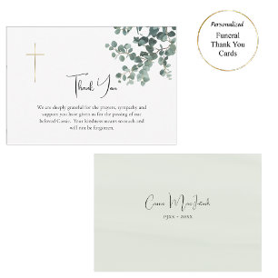 Tarjeta De Agradecimiento Elegante Verde Eucalipto Funeral Católico