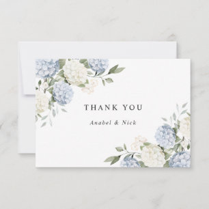 Tarjeta De Agradecimiento Elegante Verde Floral Hortensia Azul