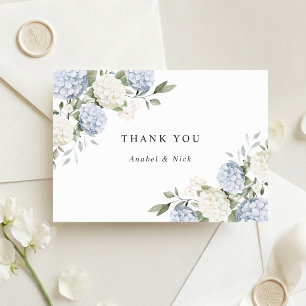 Tarjeta De Agradecimiento Elegante Verde Floral Hortensia Azul